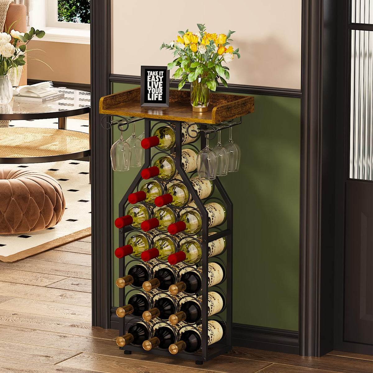 X-cosrack wine rack floor design showing elegant bottle storage.