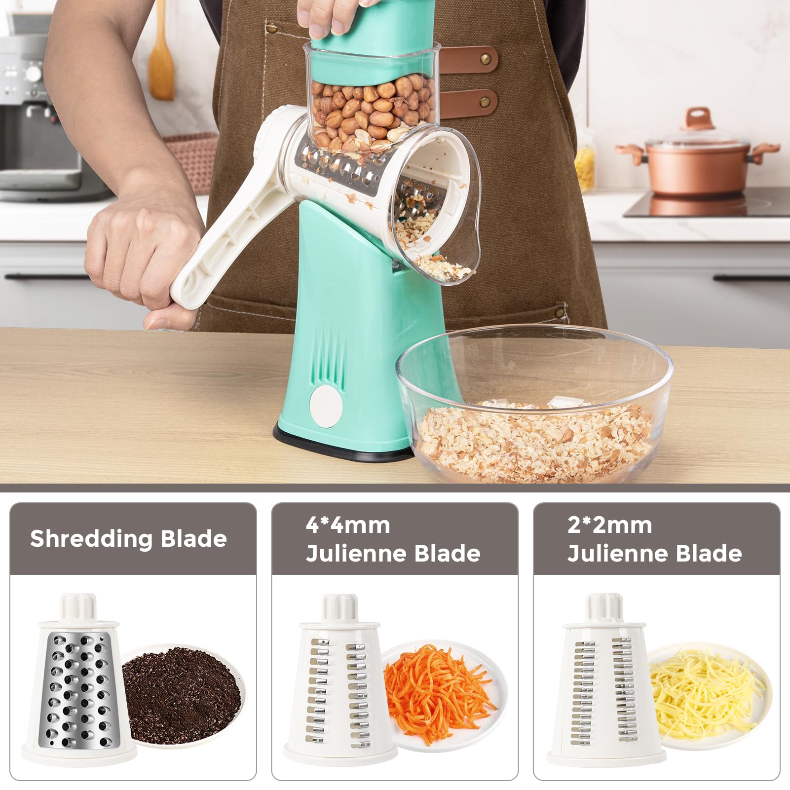 X Home grater drum blades shredding cheese and vegetables efficiently