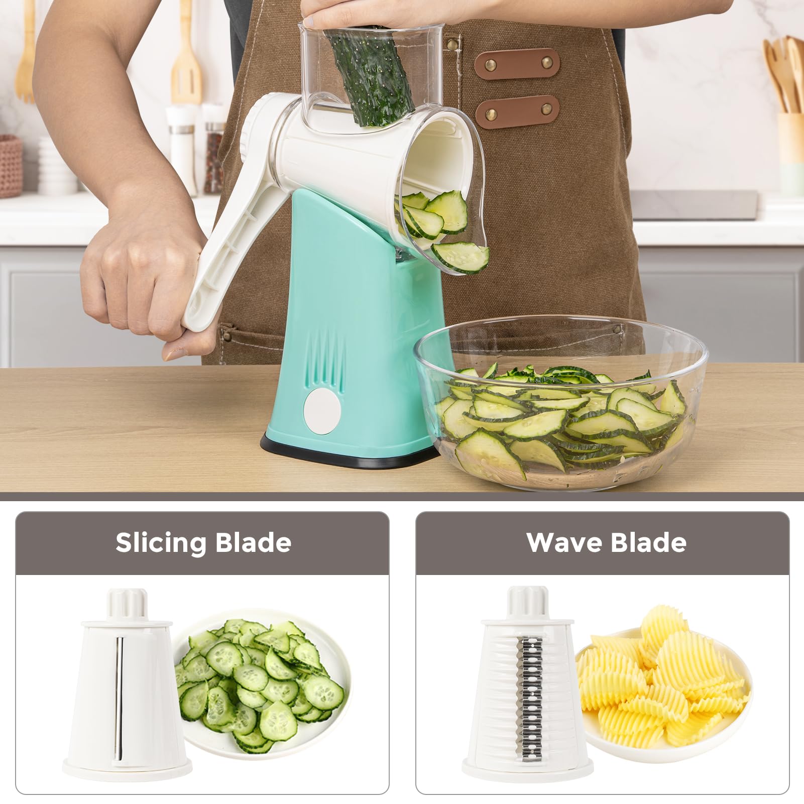 X Home rotary grater with interchangeable blades enable versatile prep