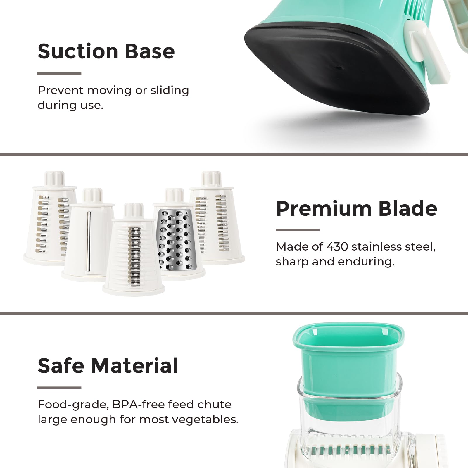 X Home suction base keeps the grater steady on the counter
