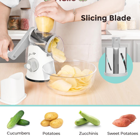 X Home Rotary Cheese Grater blades set for slicing, shredding, and coarse grinding