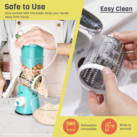 X Home rotary cheese grater easy cleaning with detachable drum blades.