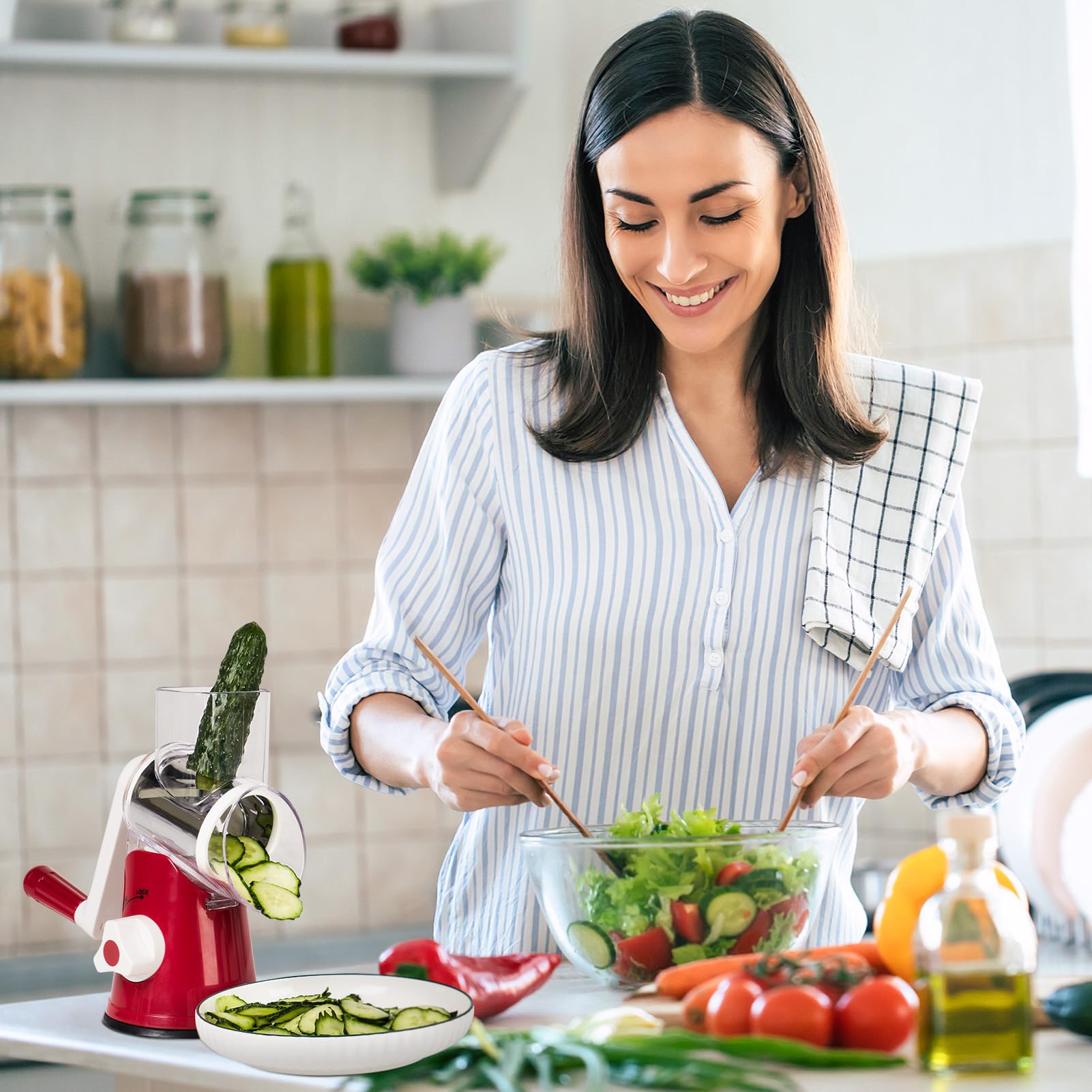 X Home Rotary Cheese Grater dishwasher-safe blades simplify cleanup.