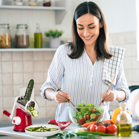 X Home Rotary Cheese Grater dishwasher-safe blades simplify cleanup.