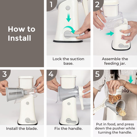 X Home rotary cheese grater detachable blades for easy cleanup