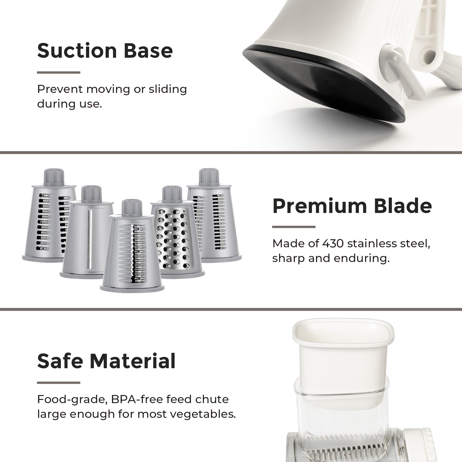X Home rotary cheese grater food pusher protects hands during grating