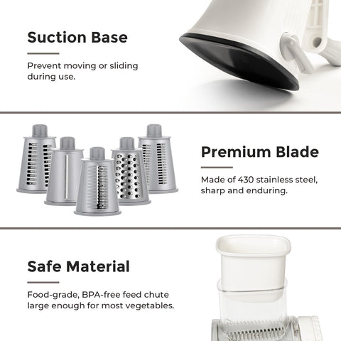 X Home rotary cheese grater food pusher protects hands during grating