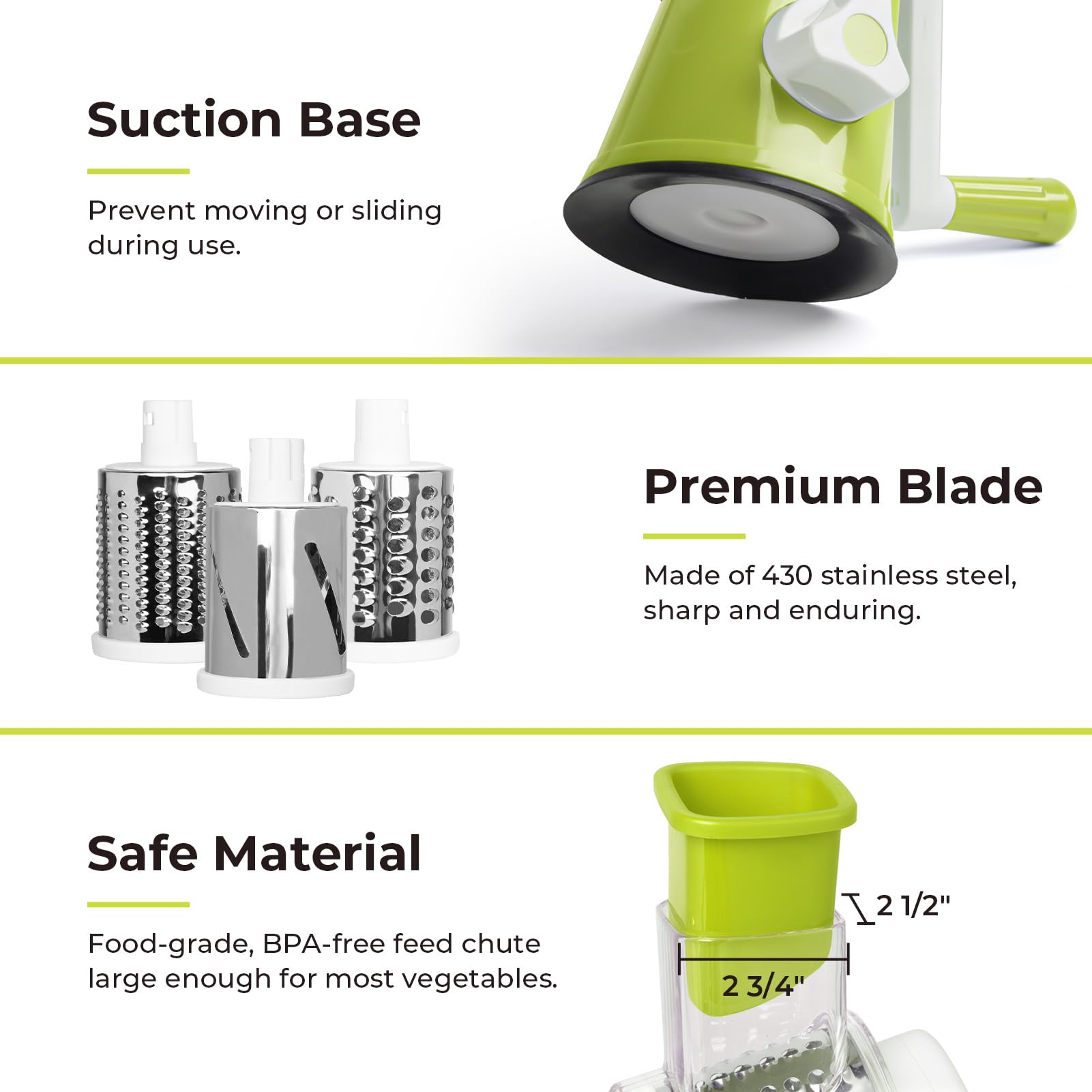 X Home Rotary Cheese Grater green color complements your kitchen while delivering reliable shredding.