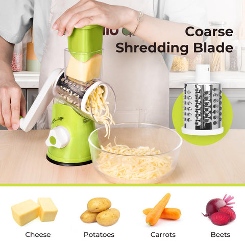 X Home Rotary Cheese Grater handle offers stable, comfortable grip during grating.