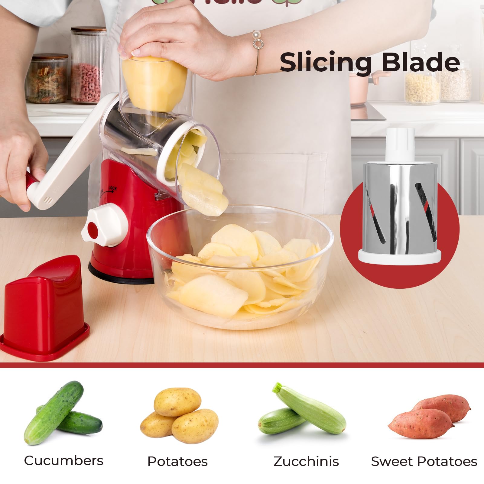 X Home Rotary Cheese Grater shredding cheese for quick meal prep.