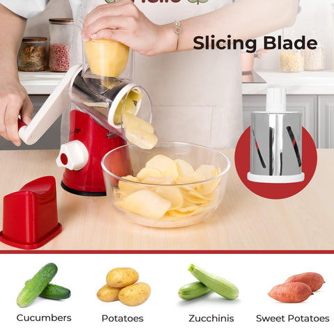 X Home Rotary Cheese Grater shredding cheese for quick meal prep.