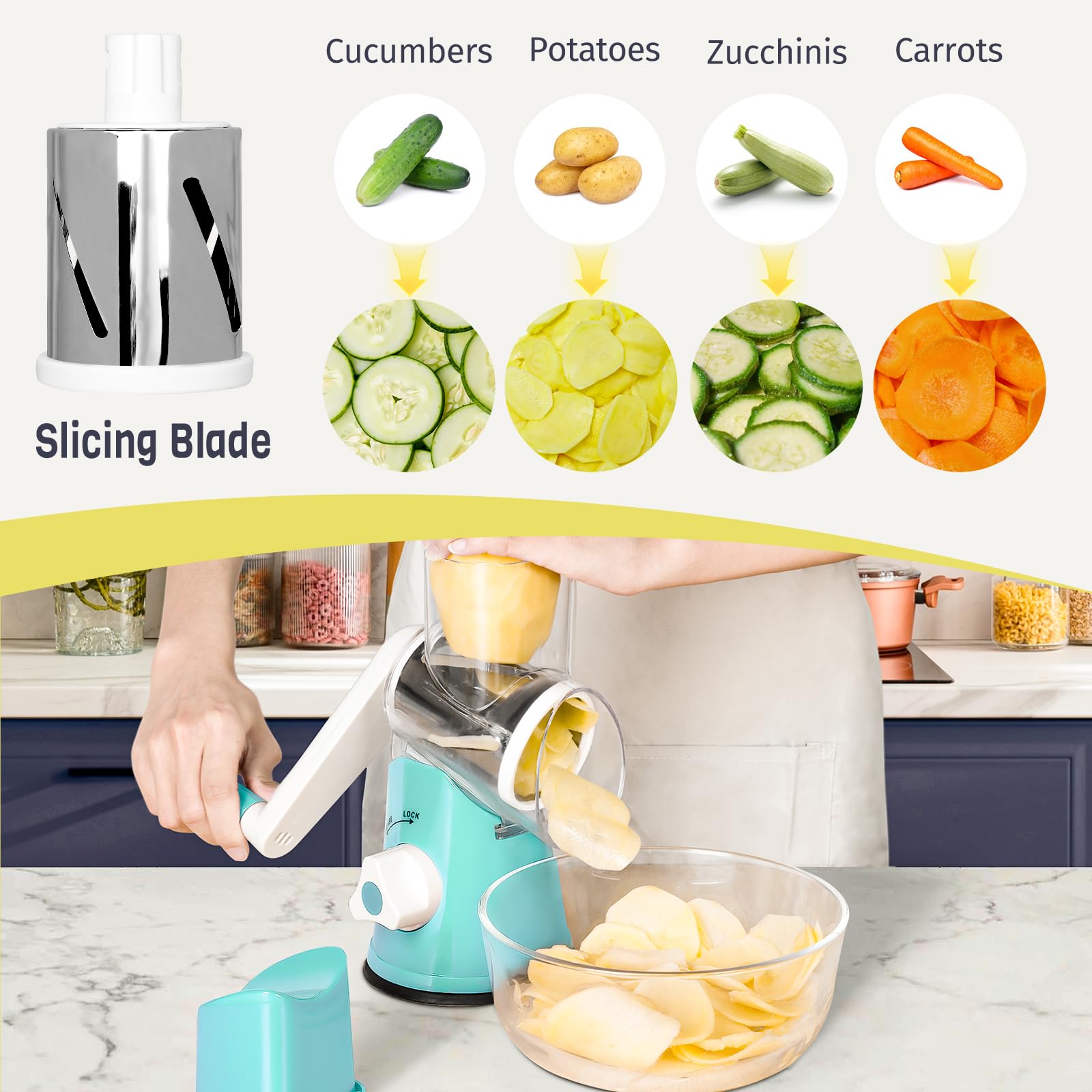 X Home rotary cheese grater suction base keeps it stable.