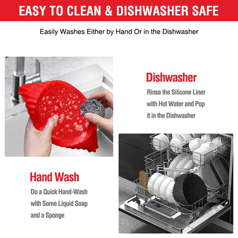 Xabzhzn silicone liner shown being cleaned, dishwasher safe for quick maintenance.