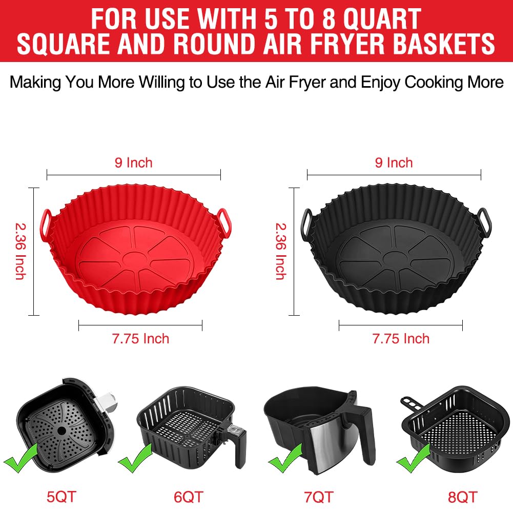 Xabzhzn silicone air fryer liner in black, 9-inch, promotes heat circulation for even cooking.