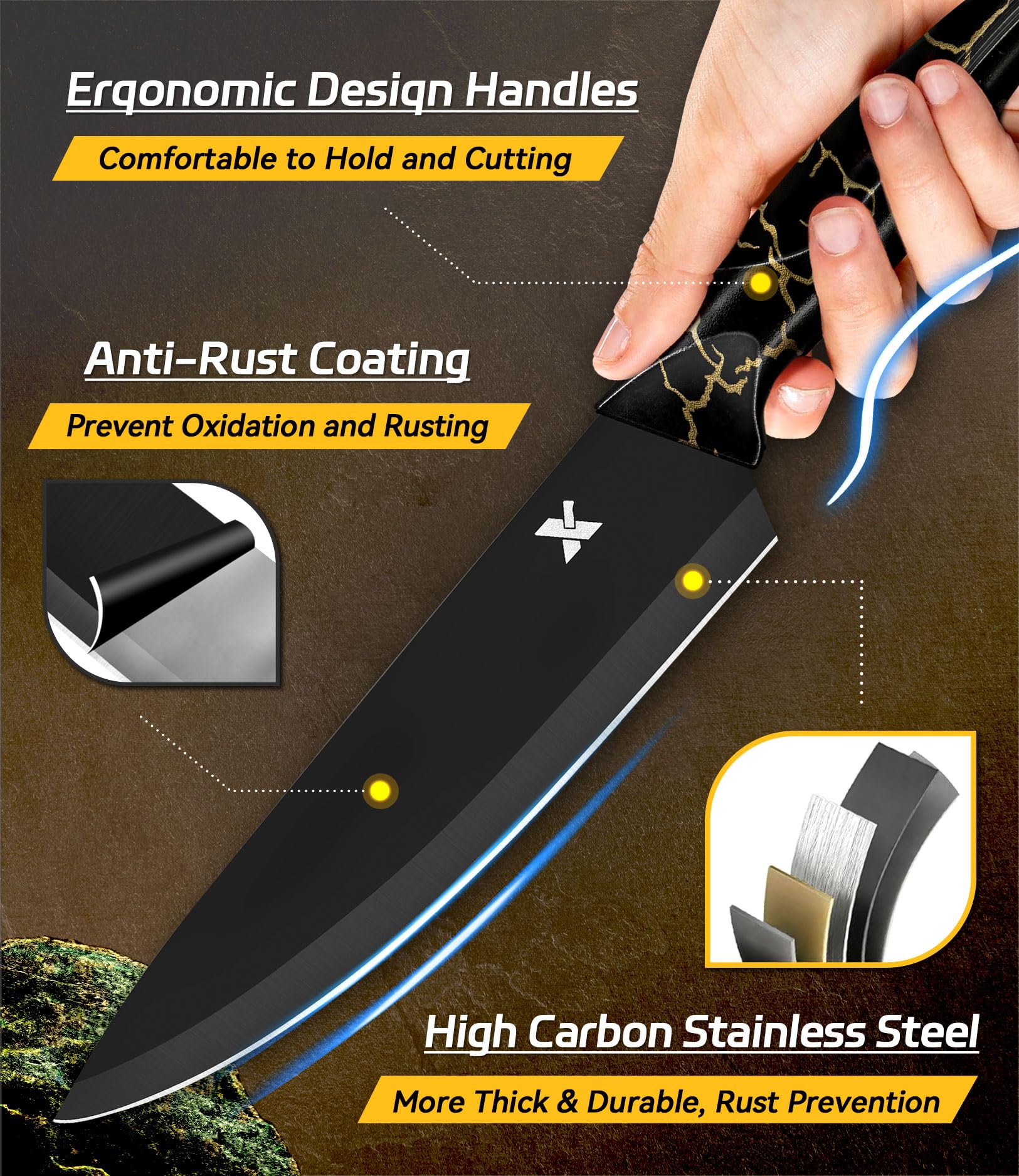 XANAPON knife set with full-tang handle for balanced, secure cutting
