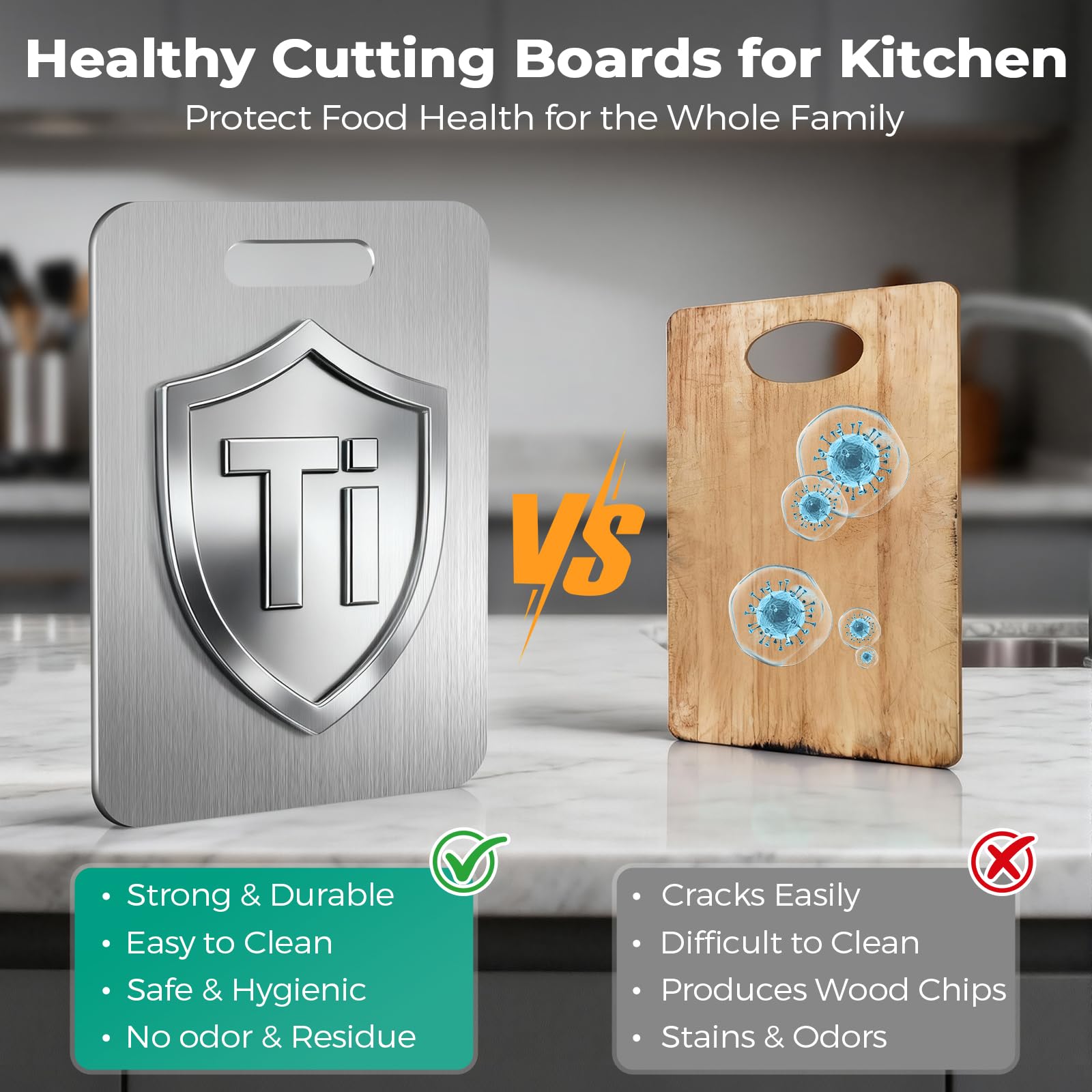 Xanthic Katuchef titanium cutting board meat side, durable and easy to clean
