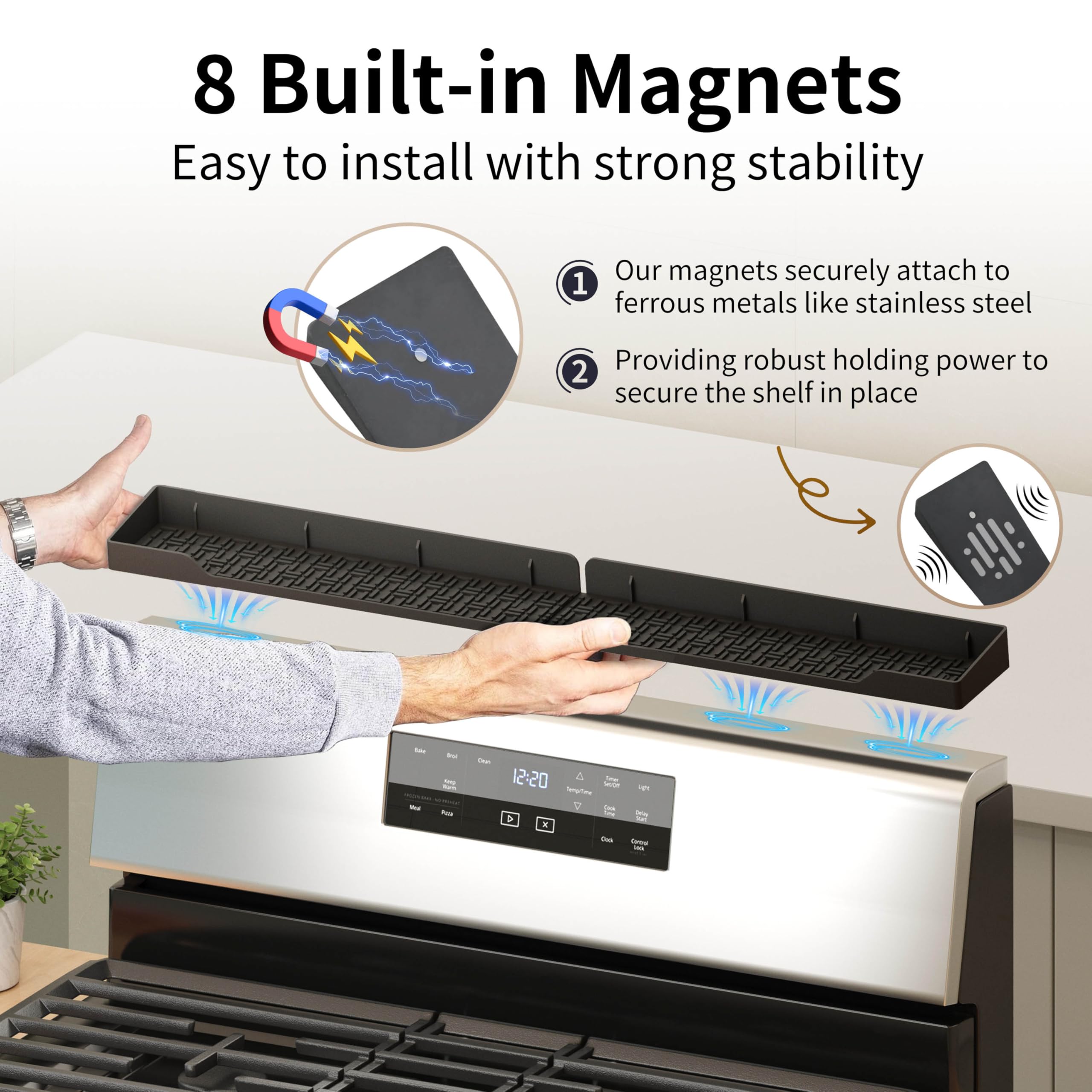 Xaogogo dishwasher-safe stove top shelf shown for easy cleaning.