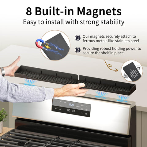 Xaogogo dishwasher-safe stove top shelf shown for easy cleaning.