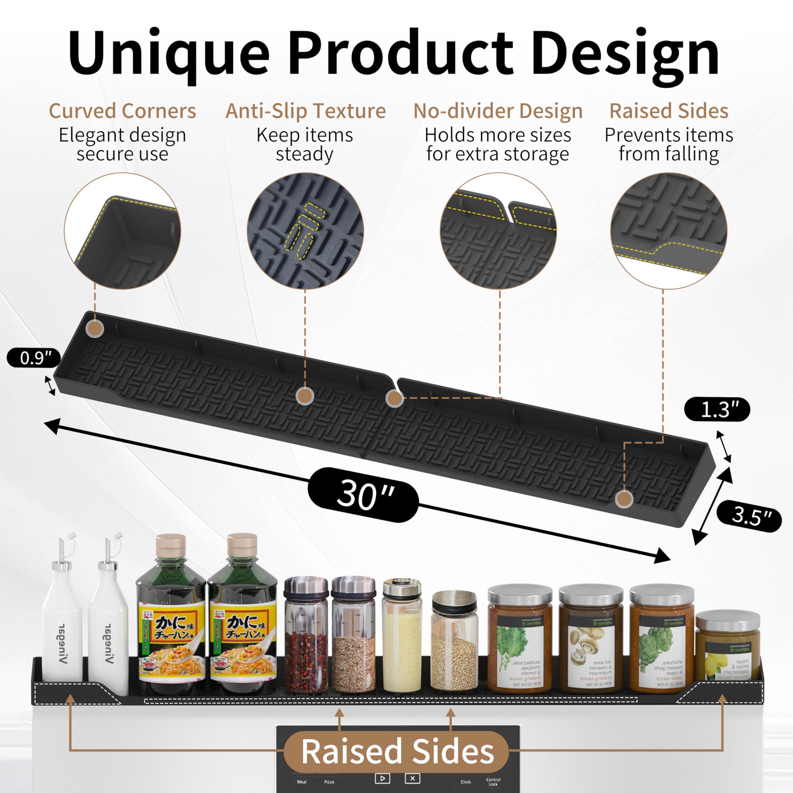 Xaogogo silicone rack on stove top holds spices and oils securely.