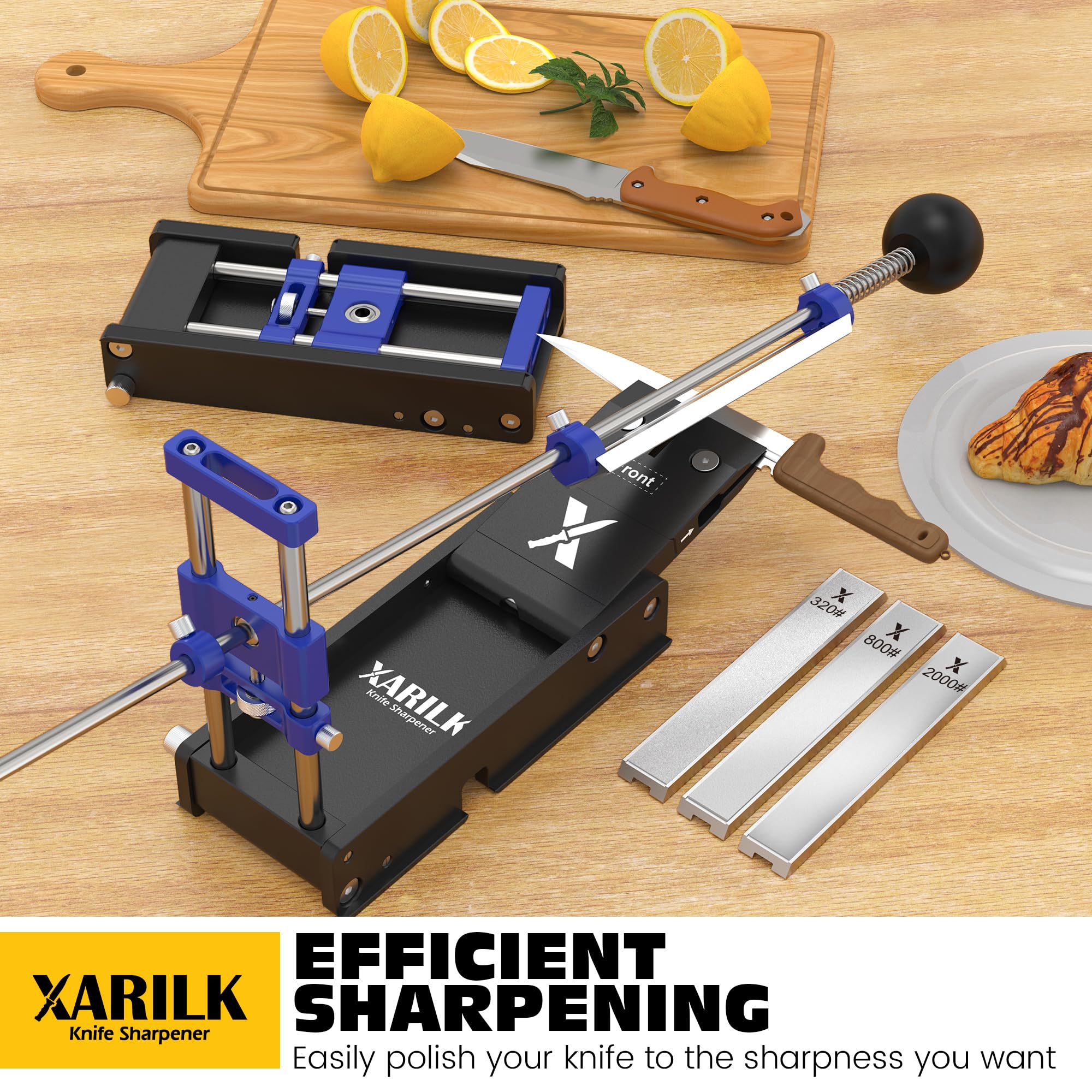 XARILK foldable sharpening system with 320 diamond plate for initial edge refinement.