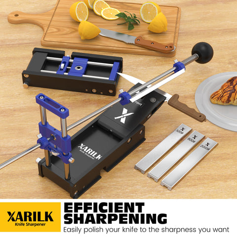 XARILK foldable sharpening system with 320 diamond plate for initial edge refinement.