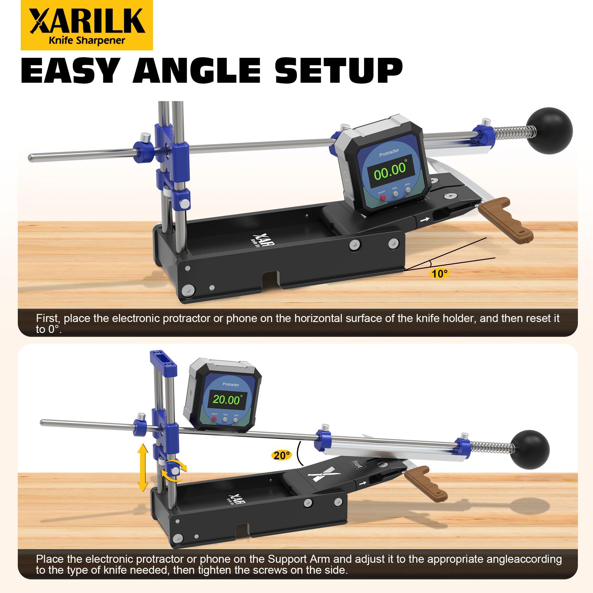 XARILK compact setup suits kitchen and outdoor sharpening on the go.