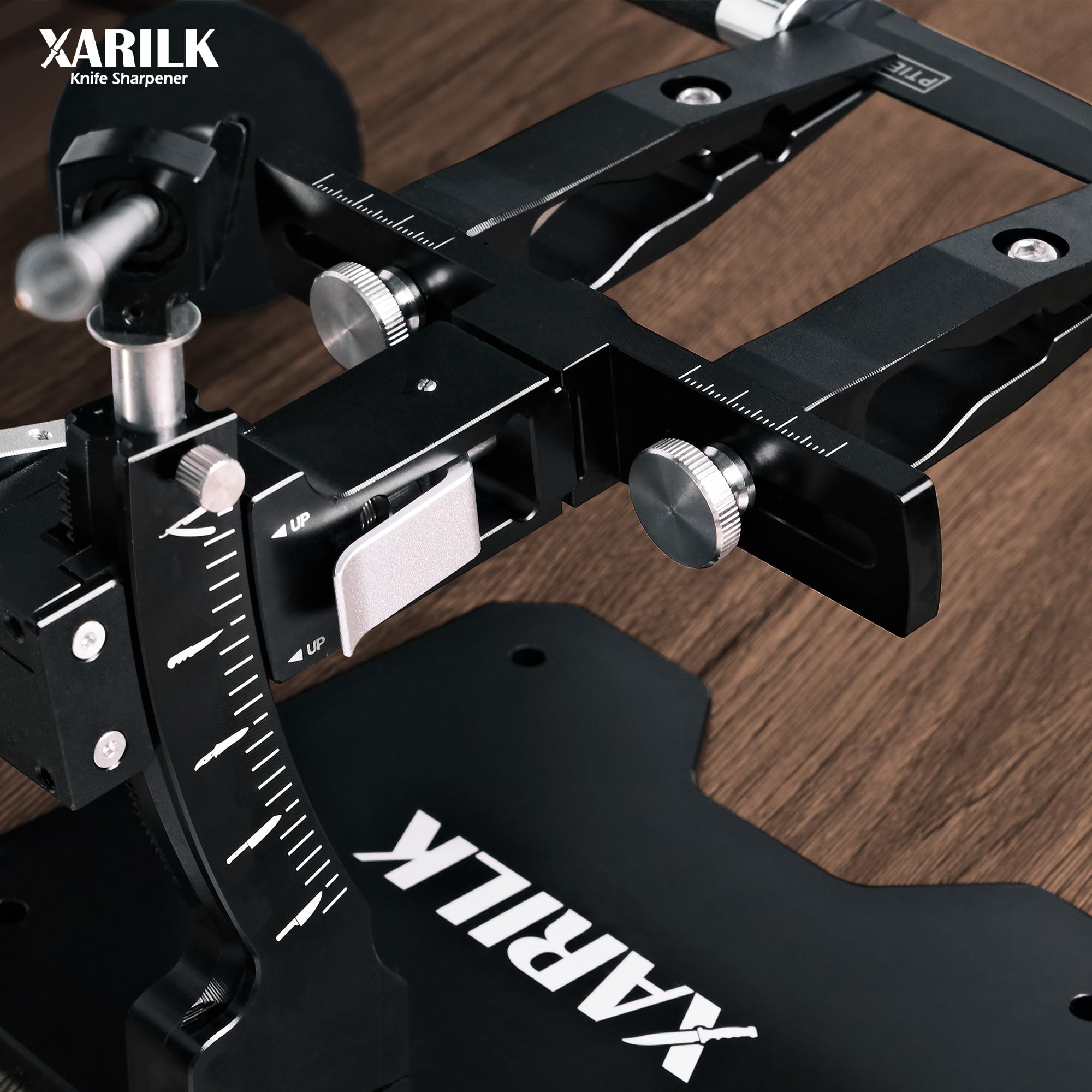 XARILK GEN3 angle adjustment close-up enables controlled sharpening for any knife