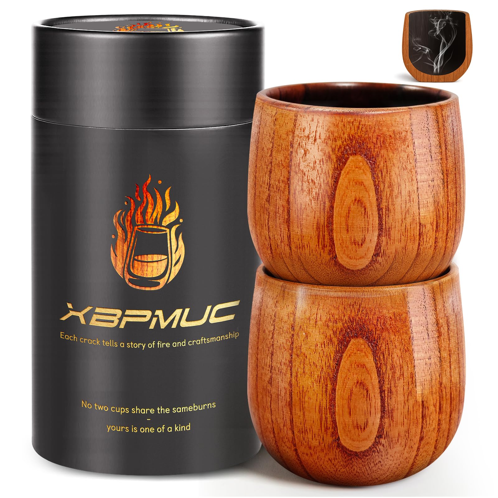 XBPMUC charred finish wooden whiskey glass enhances bourbon aroma