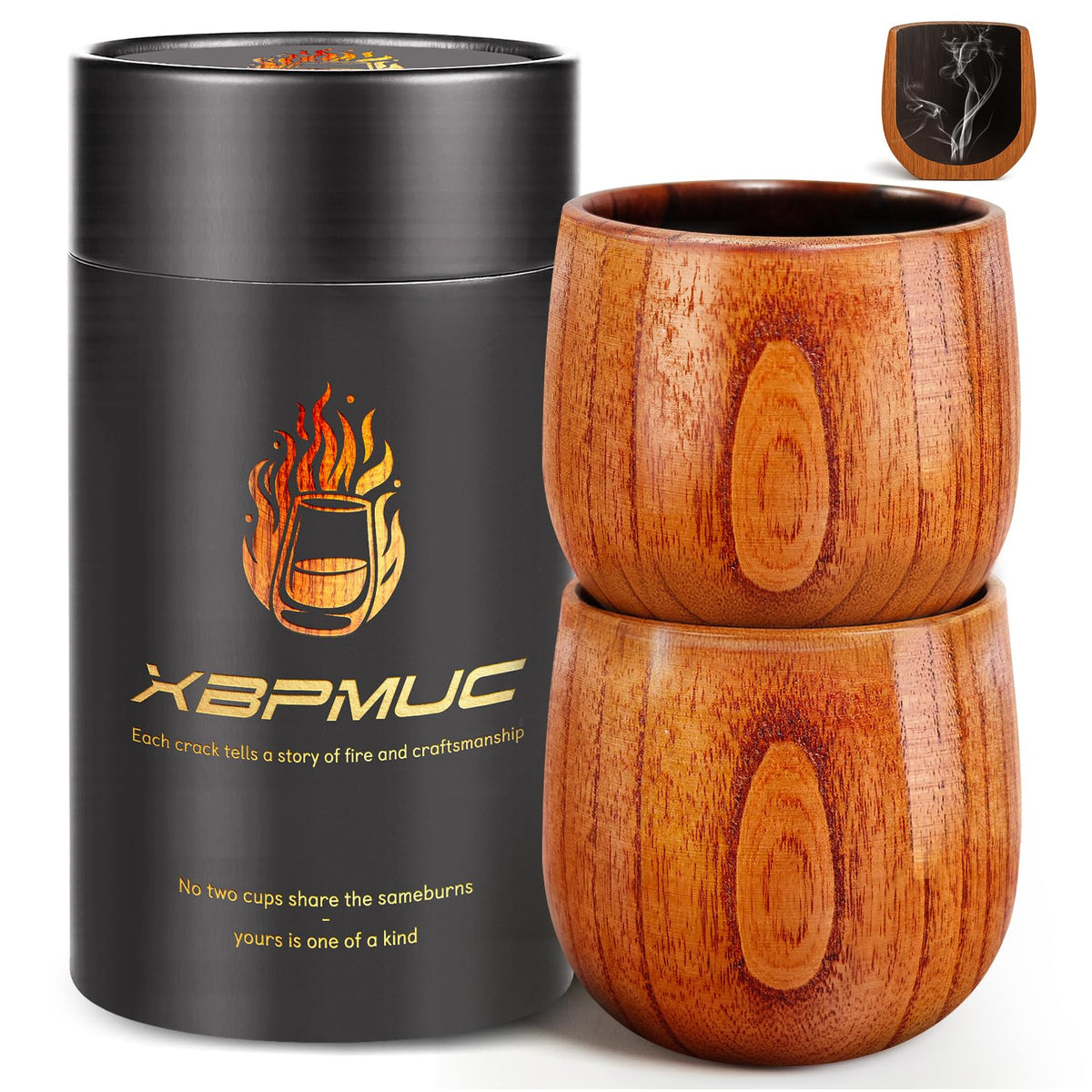 XBPMUC charred finish wooden whiskey glass enhances bourbon aroma