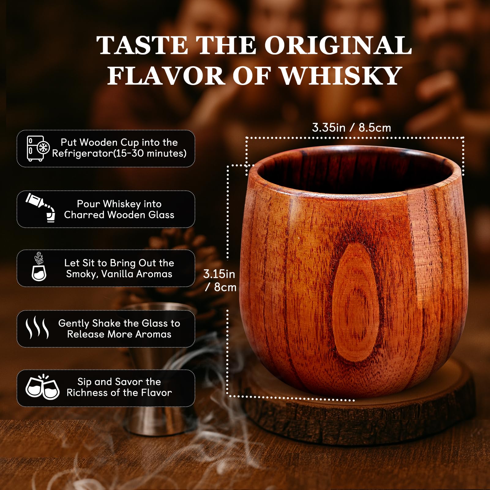 XBPMUC handcrafted oak old fashioned glass for neat whiskey moments