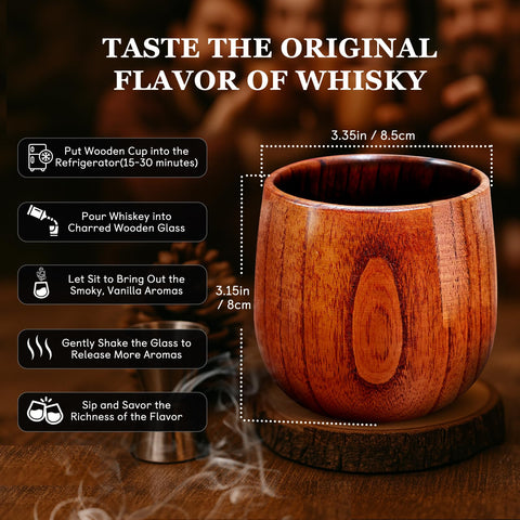 XBPMUC handcrafted oak old fashioned glass for neat whiskey moments