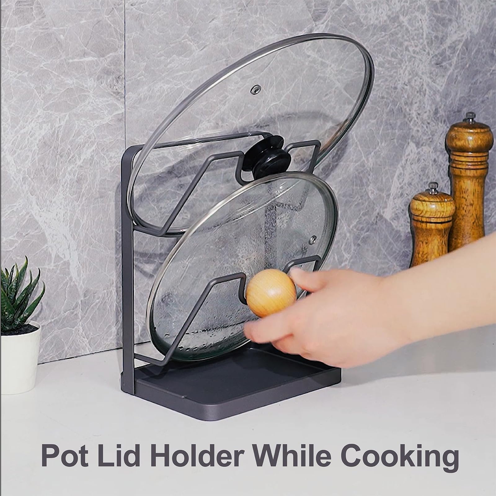 XCCK pot lid organizer in iron dark grey fits multiple lid sizes.