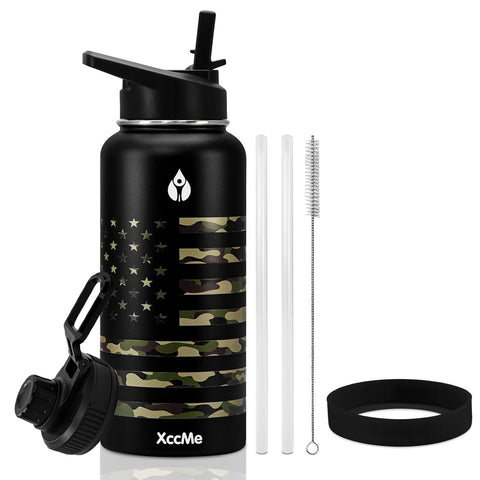 XccMe 32 oz insulated bottle with camouflage cap keeps drinks cold longer