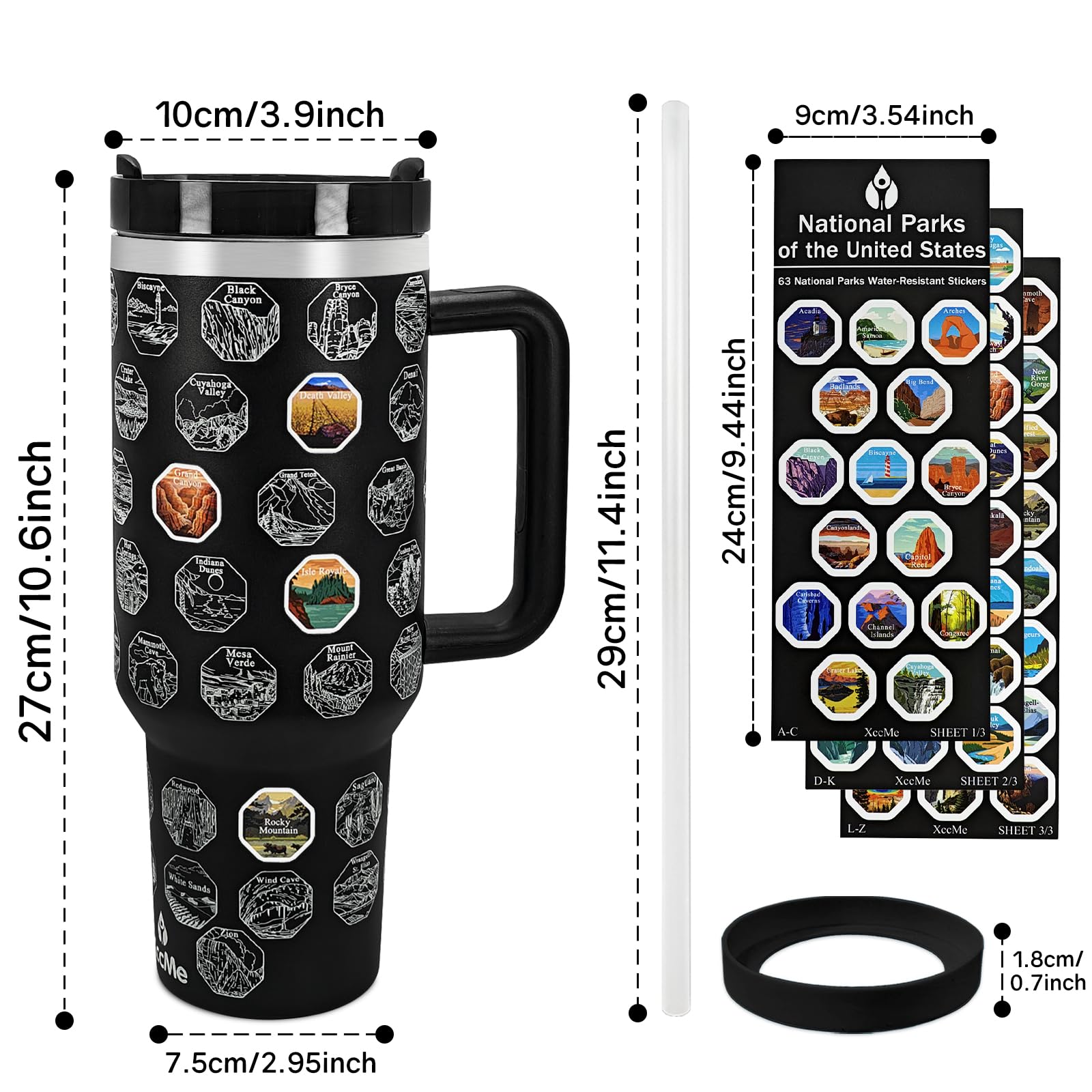 XccMe 40oz tumbler with handle and straw, easy to carry.