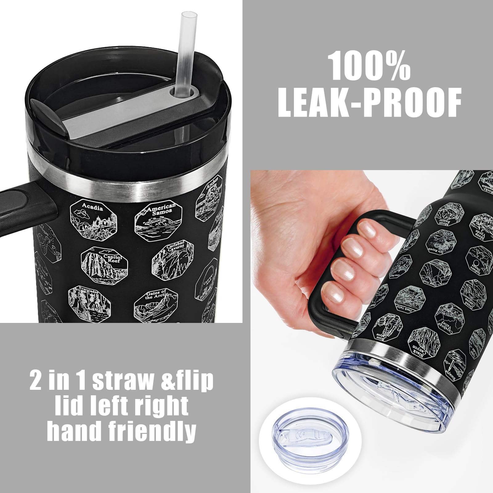 XccMe two lids: leak-proof and 2-in-1 for straw or sip.