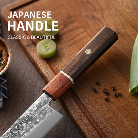 XCHIEF PRO 7-inch Santoku knife in action for dicing.