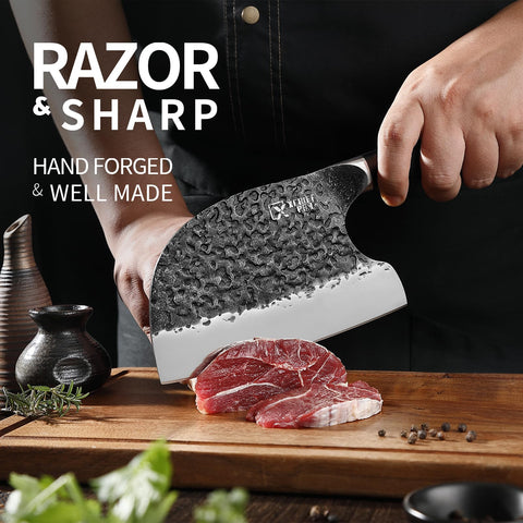 XCHIEF PRO high-carbon steel blade closeup highlights sharp, durable performance