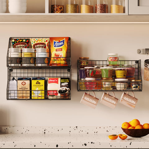 X-cosrack wall-mounted basket with five hooks for space-saving organization.
