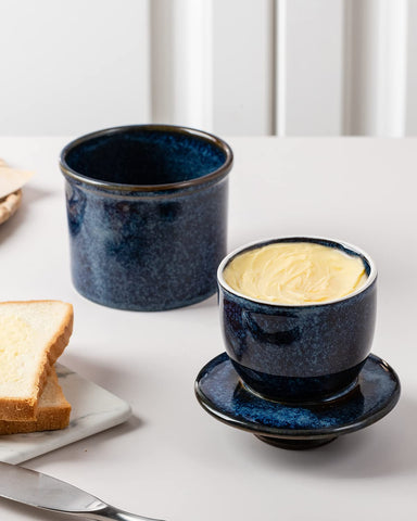 Xela Butter Crock on the counter ready for daily use.