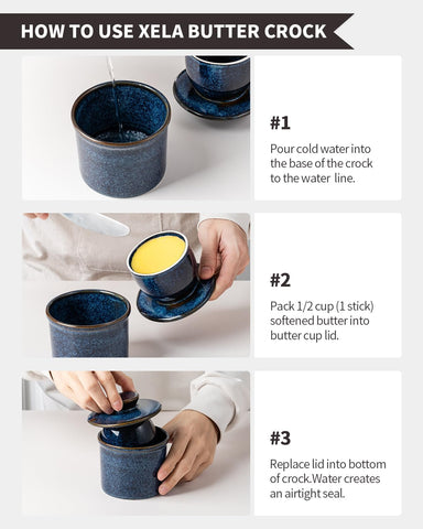 Xela butter crock is dishwasher-safe and freezer-friendly for easy care.