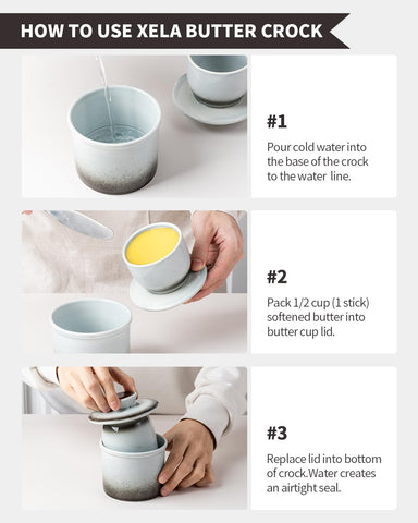 Xela butter crock is freezer and dishwasher-safe for easy care
