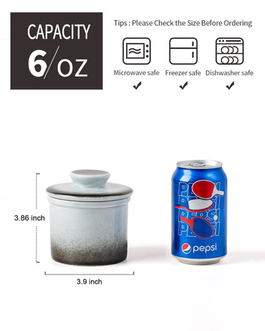Xela butter crock gradient grey on kitchen counter adds elegant decor