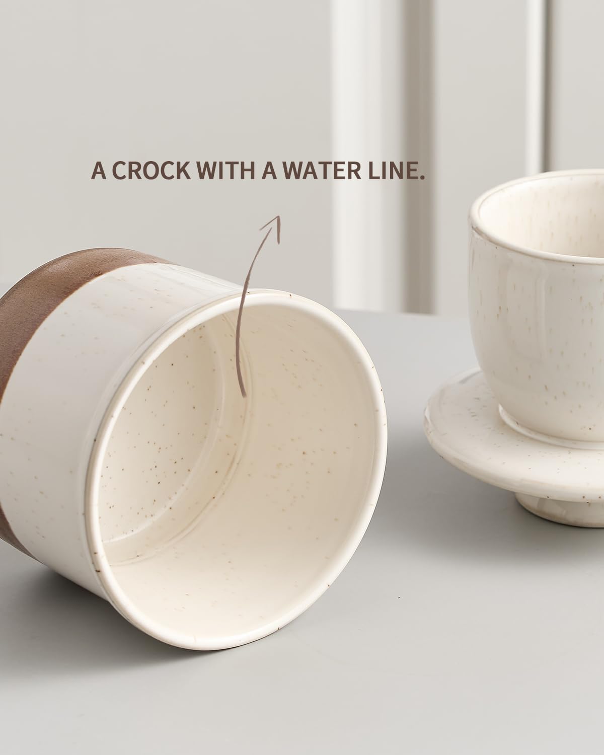 Xela Butter Crock Latte displayed on kitchen shelf for elegant decor