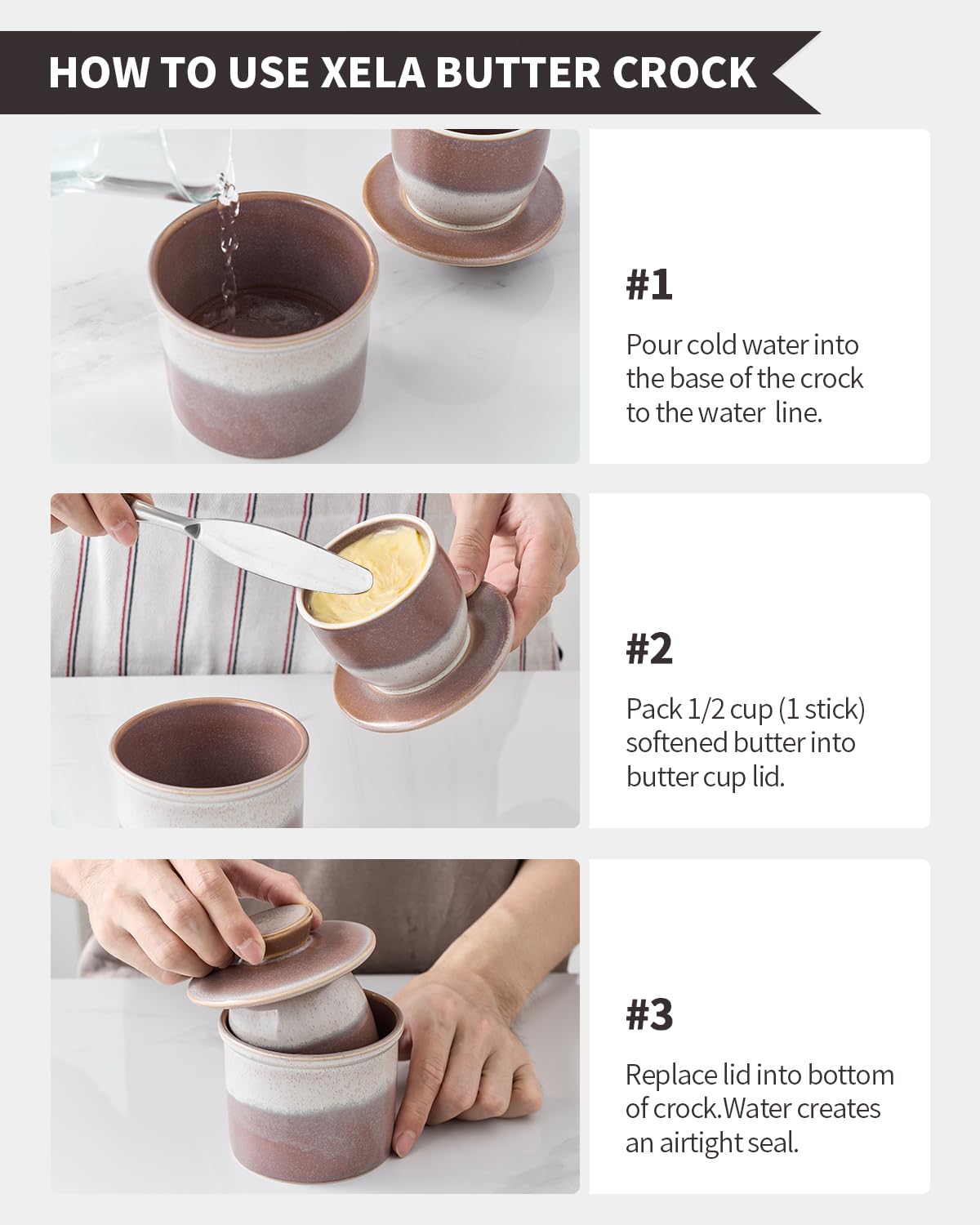 Xela Ceramic Butter Crock demonstrates durability and dishwasher-safe porcelain