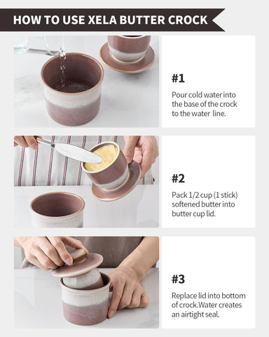 Xela Ceramic Butter Crock demonstrates durability and dishwasher-safe porcelain