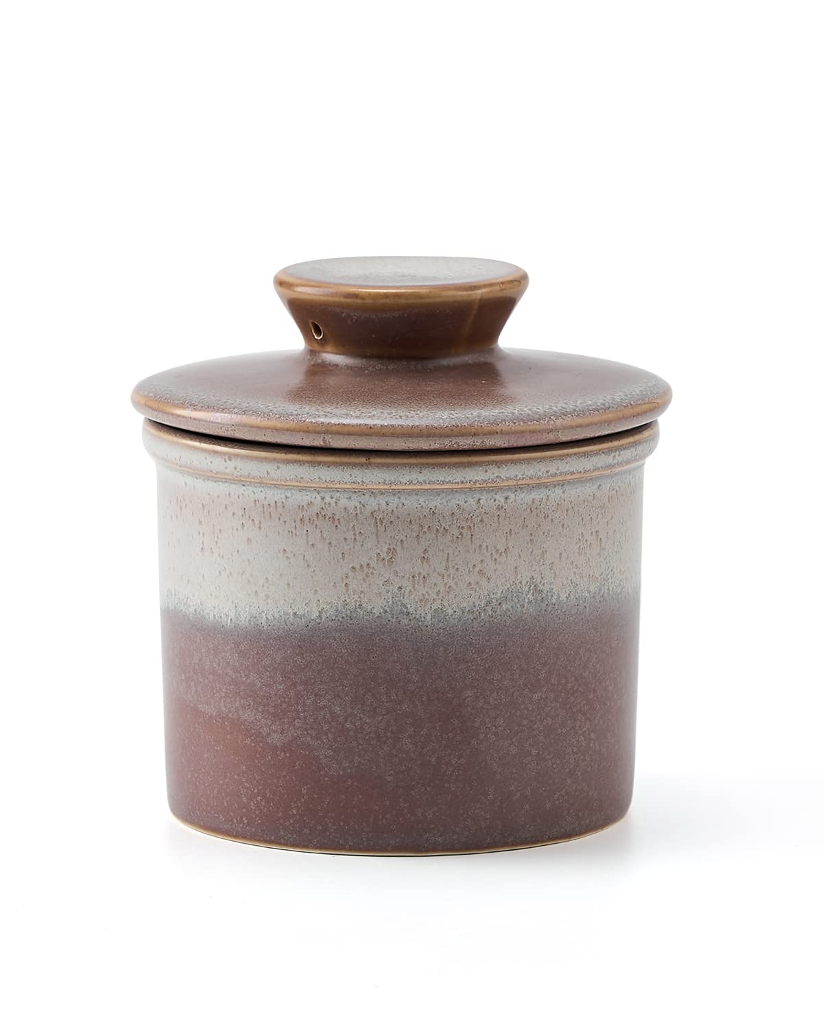 Xela Ceramic Butter Crock close-up highlights reactive glaze texture and color depth