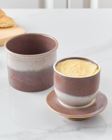Xela Butter Crock lid and handle shown with a clean porcelain finish