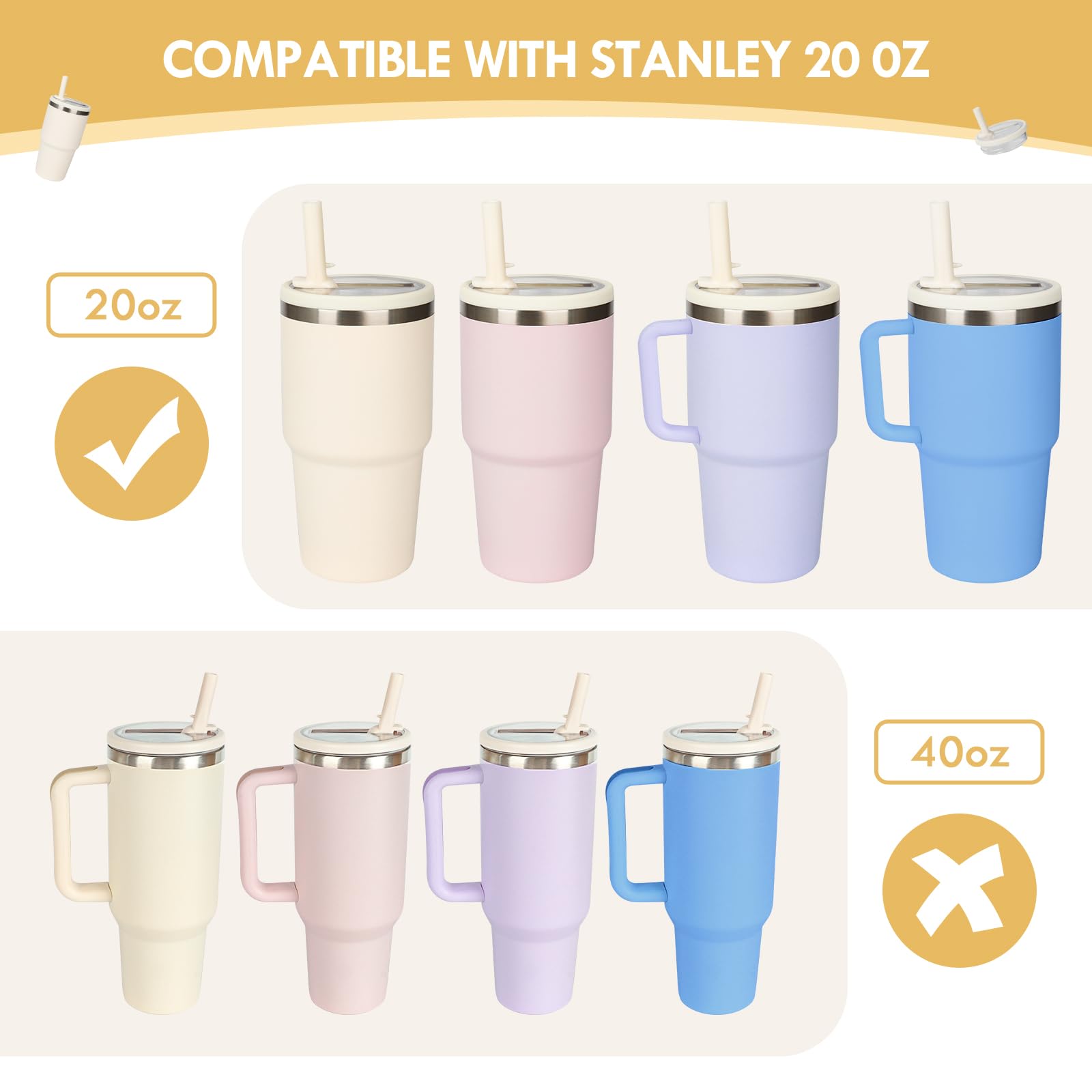 XHJH Stanley Quencher 20oz straw 5.3 inches for comfortable drinking.