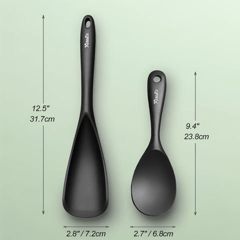 XiaoZu silicone spatula tip closeup shows heat resistant core for safe nonstick cooking.