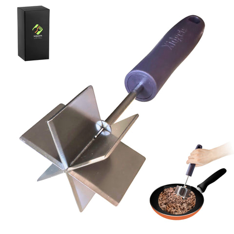 Xidgets large mashing head for efficient ground meat handling.